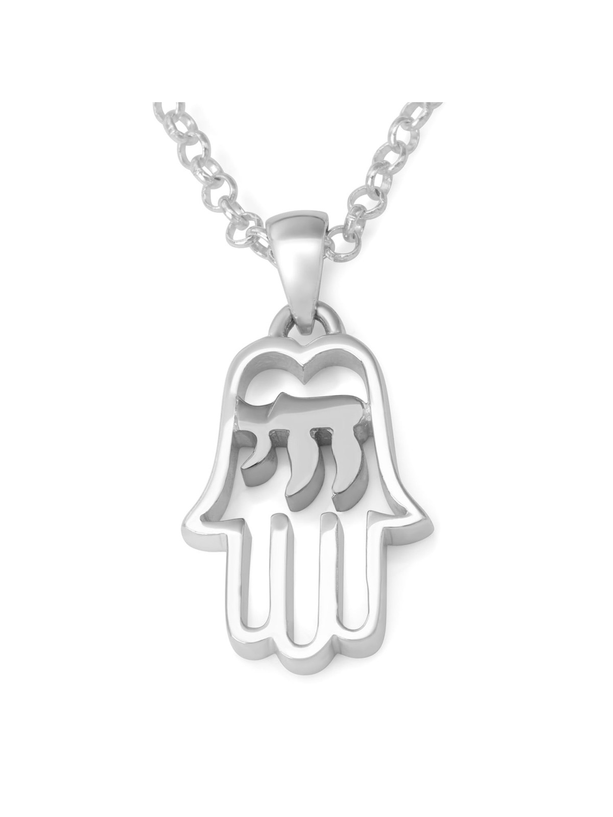 Sterling Silver Hamsa Pendant Necklace with Chai
